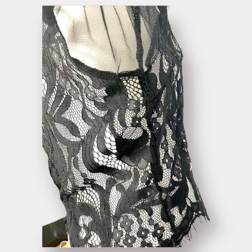 NWT Peach Sheer Lace Black Top Party Evening Size Small - Picture 10 of 12